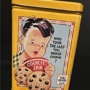 Nestle Toll House Cookie Yellow Collector Tin Can 6.5x4x4 Vintage